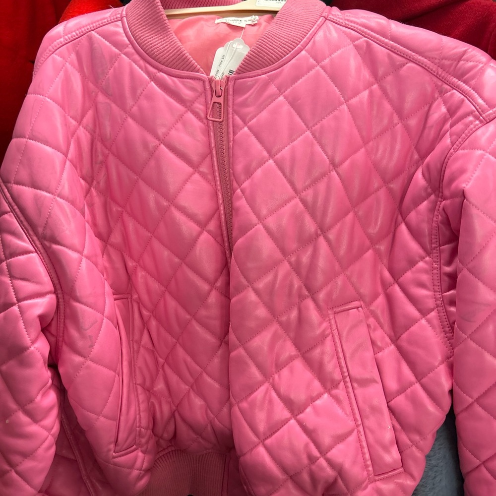GOOD AMERICAN Pink Better Than Leather Bomber size 1/2 oversized